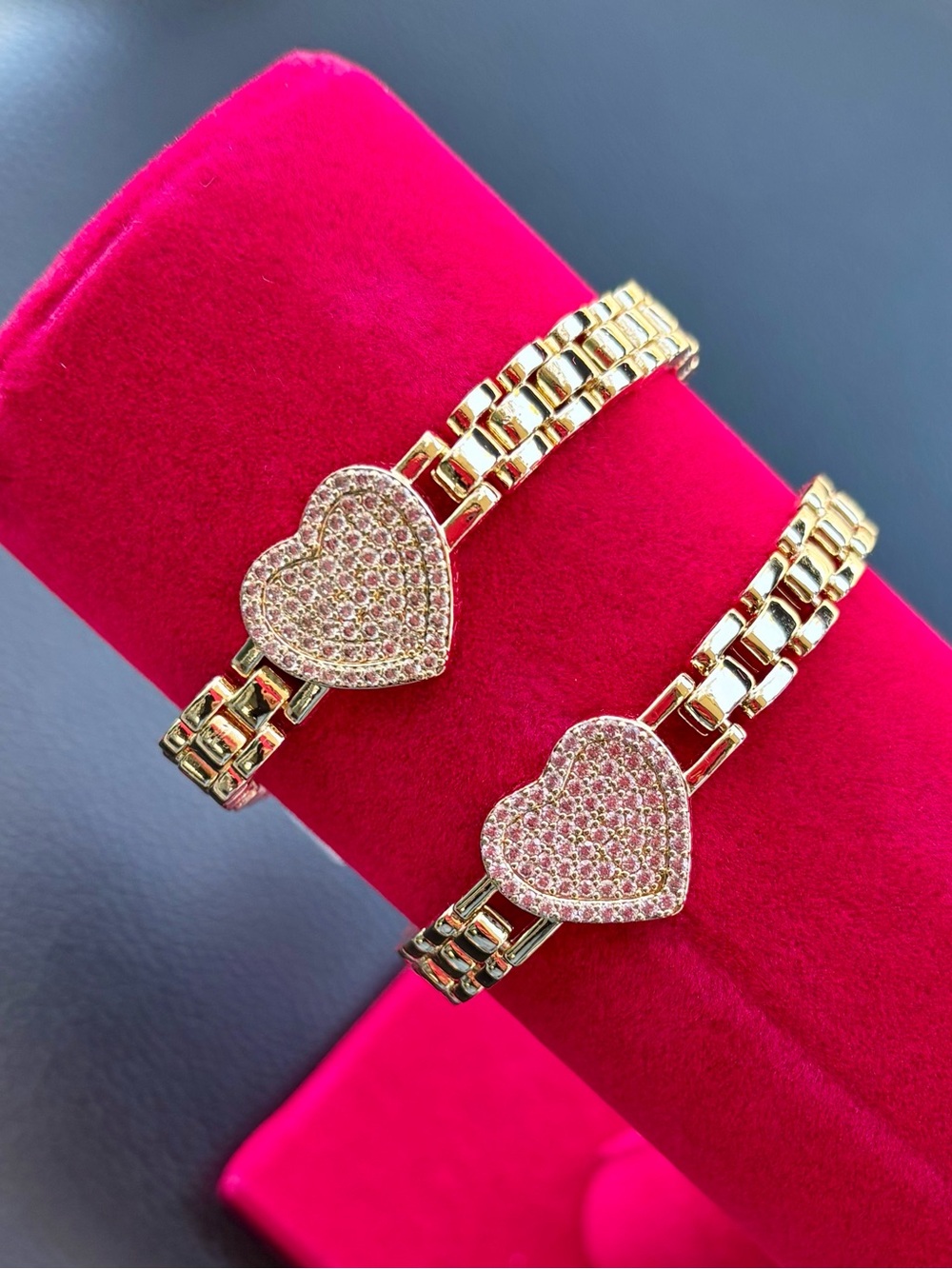 Gold Heart Pavé Bracelet - Gold plated Tone Women’s Jewelry